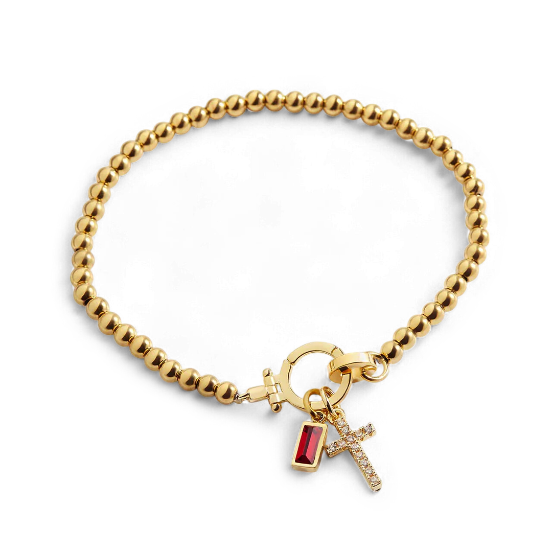 Cross Charm Birthstone Bracelet