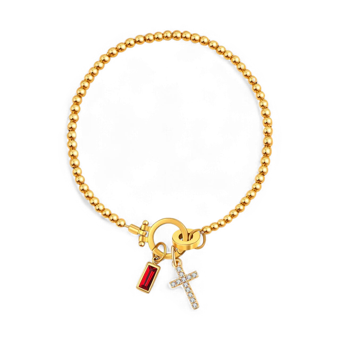 Cross Charm Birthstone Bracelet