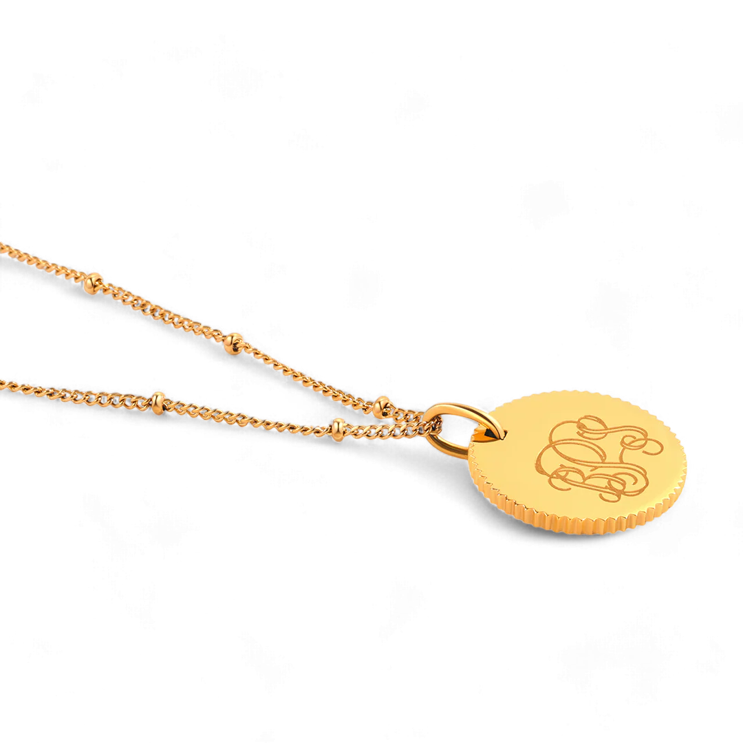 Monogram Scalloped Medallion Pendant Necklace