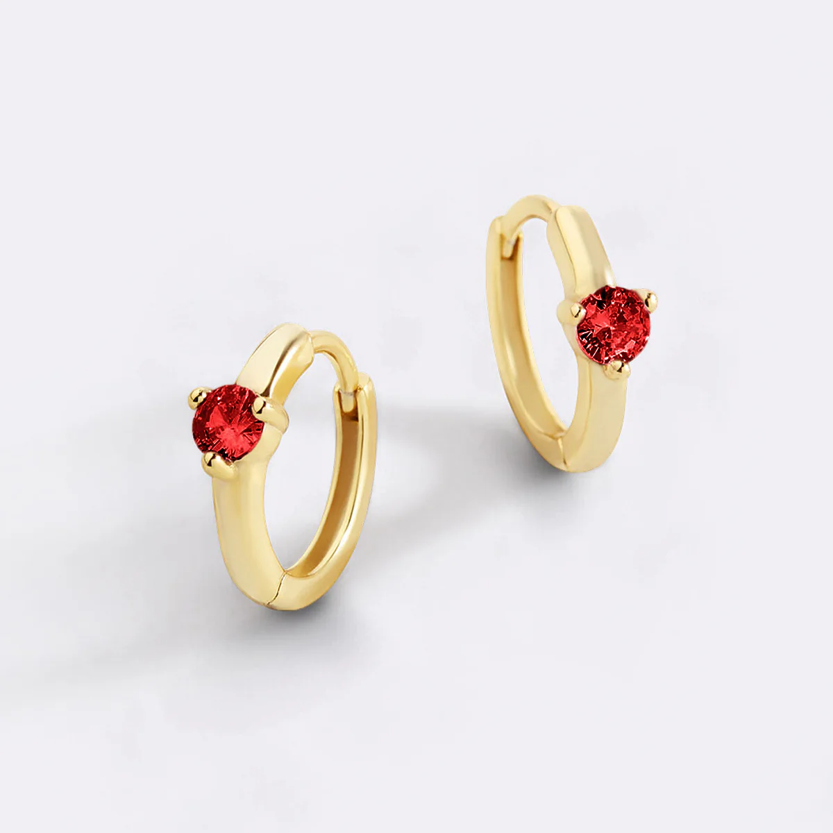 Single Stone Birthstone Huggie Hoop Earrings