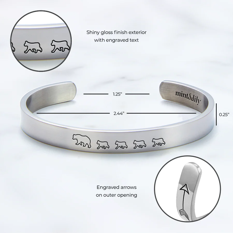 Mama Bear & Her Baby Bears Engraved Cuff Bracelet