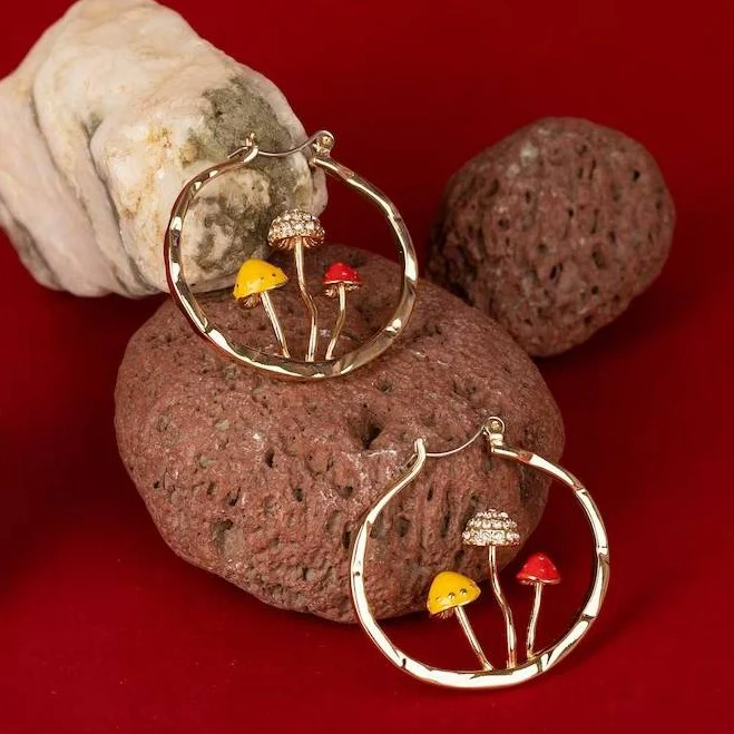 Boho Mushroom Hoop Earrings