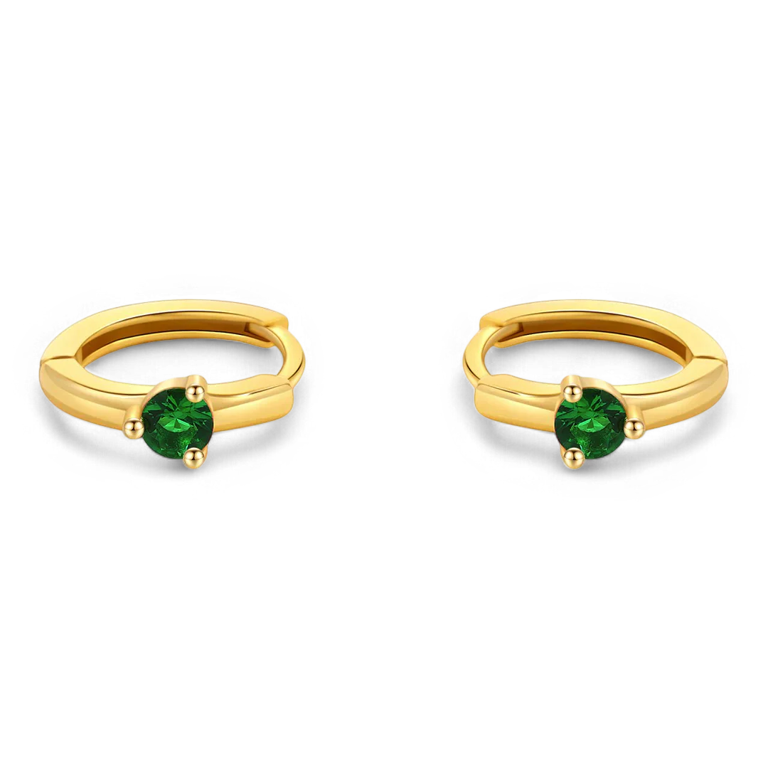 Single Stone Birthstone Huggie Hoop Earrings