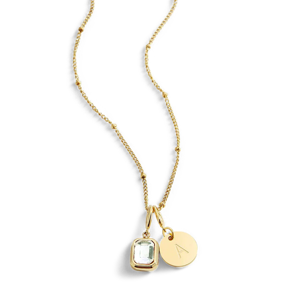 Baguette Birthstone & Initial Necklace