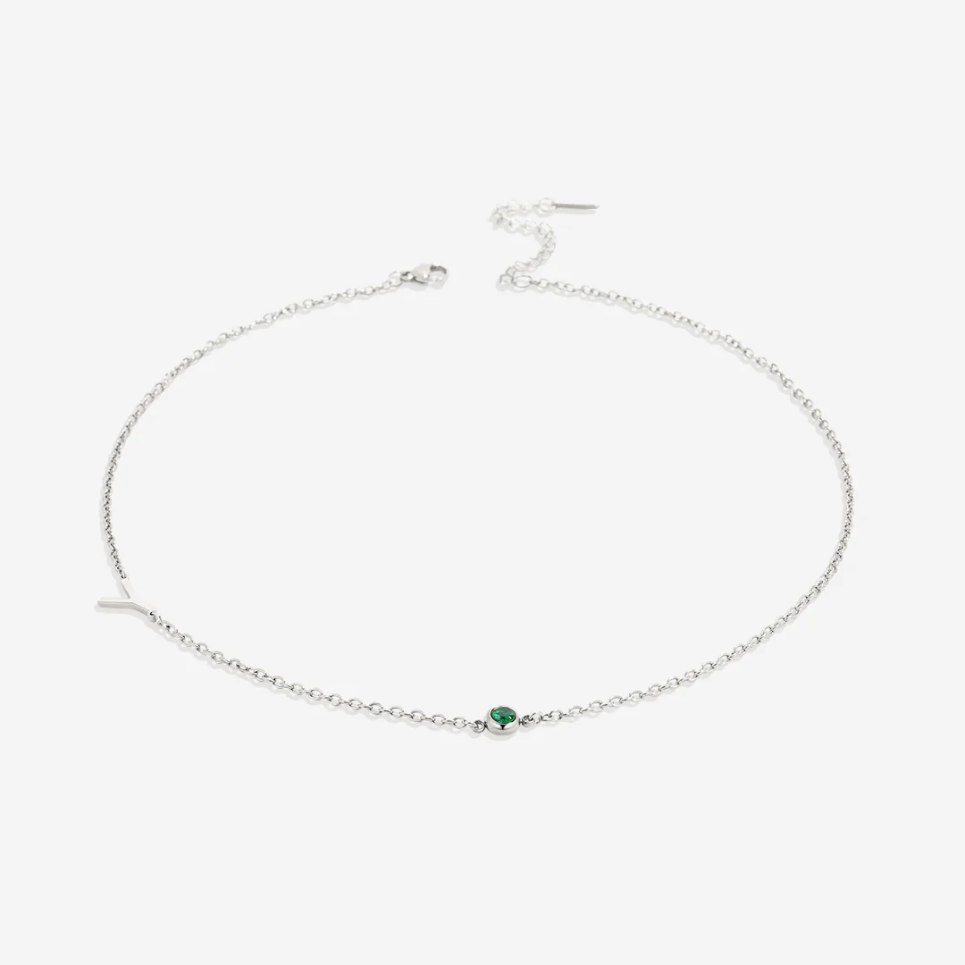 Initial Necklace with Birthstone Accent