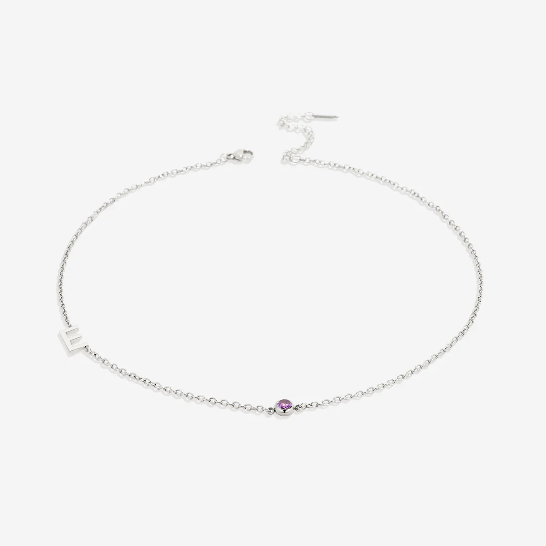 Initial Necklace with Birthstone Accent