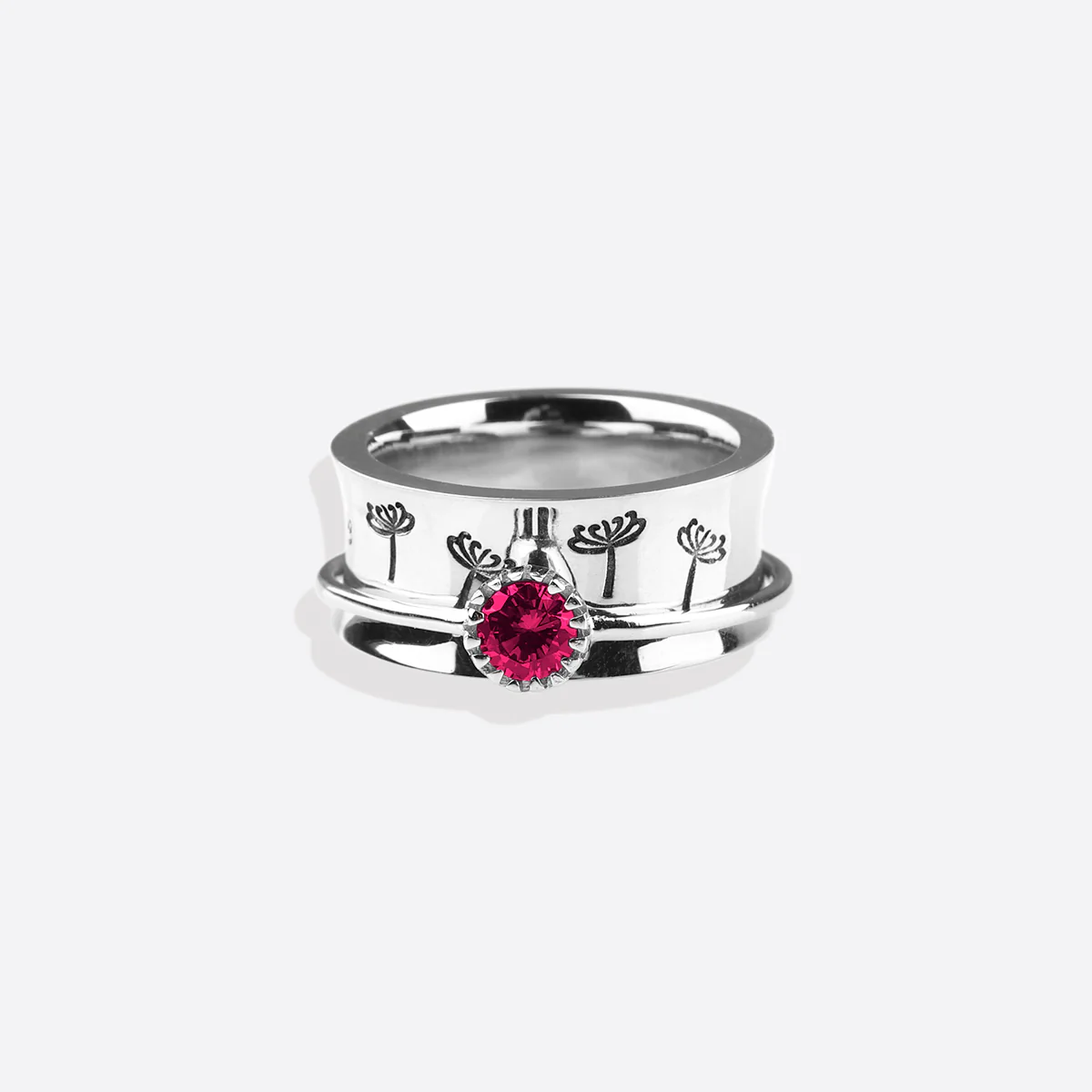 Silver Dandelion Birthstone Spinning Fidget Ring