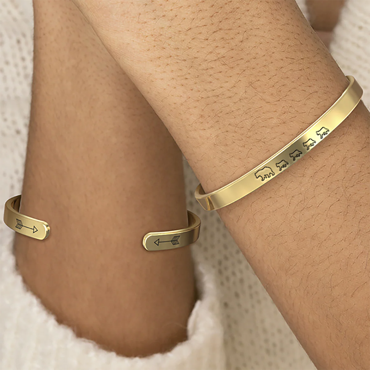 Mama Bear & Her Baby Bears Engraved Cuff Bracelet