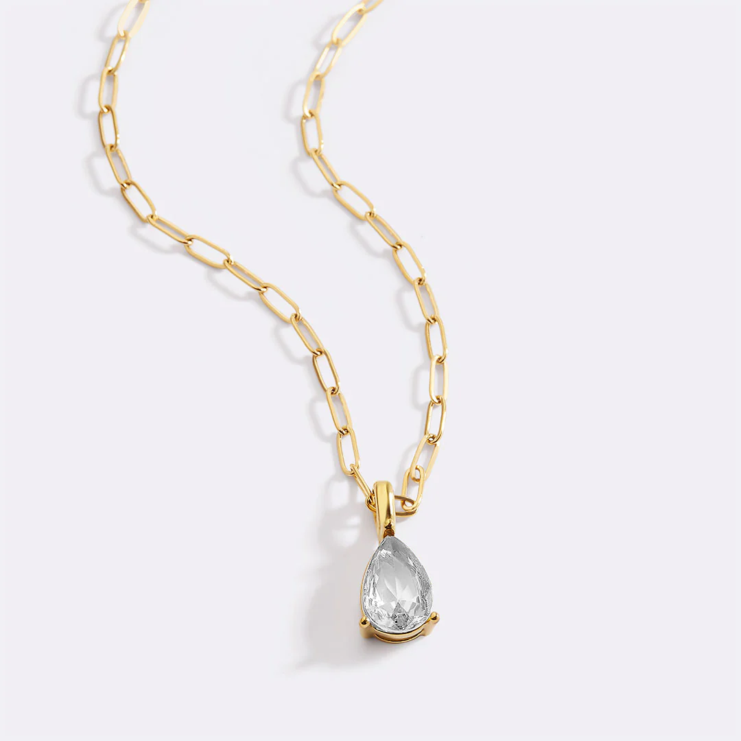 Birthstone Pendant Necklace with Dainty Paperclip Chain