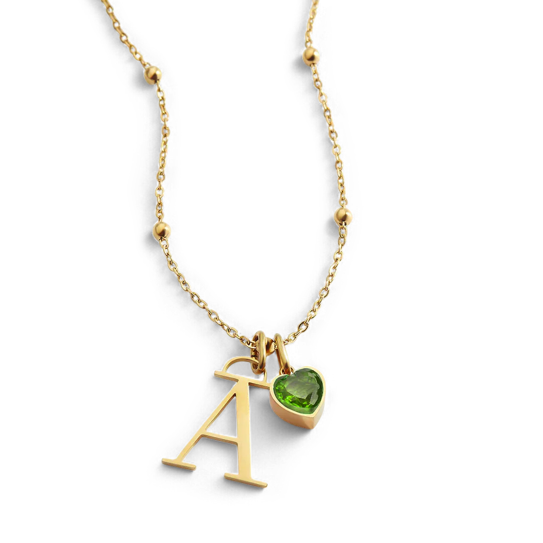 Droplet Birthstone & Initial Necklace