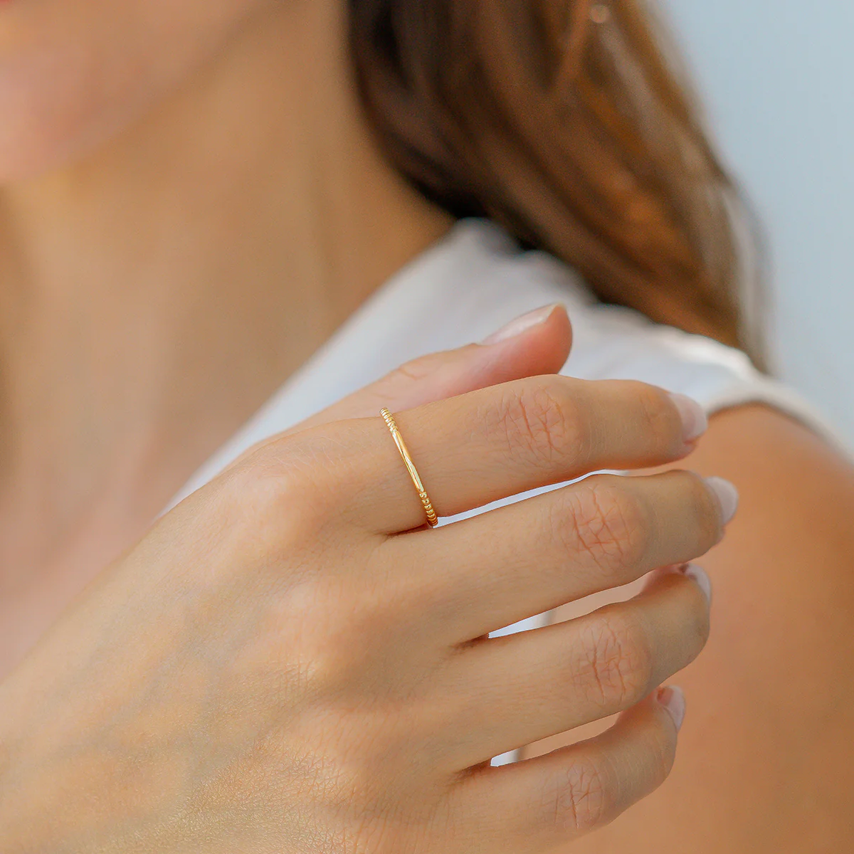 Gold Dainty Stacking Beaded Ring