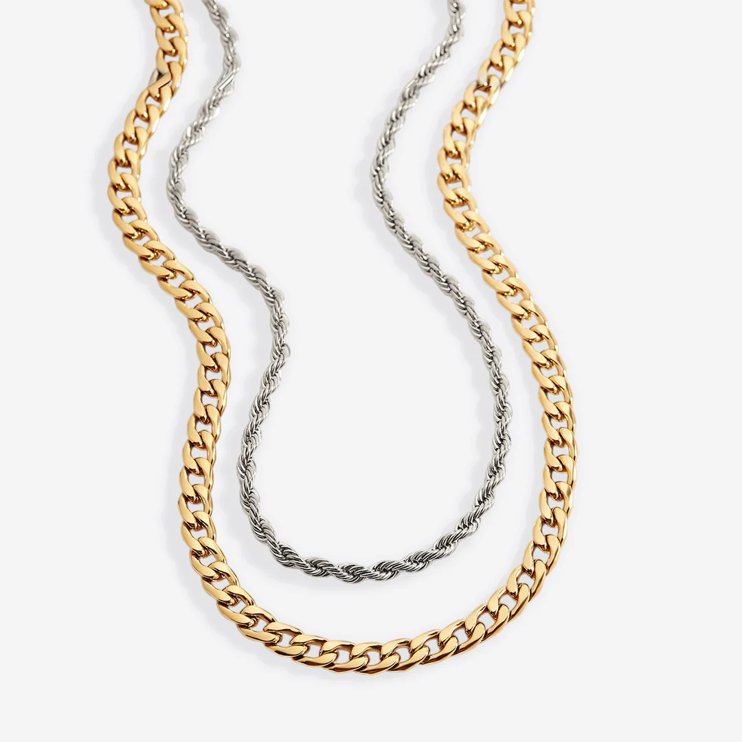 Rope & Cuban Layered Necklace Duo