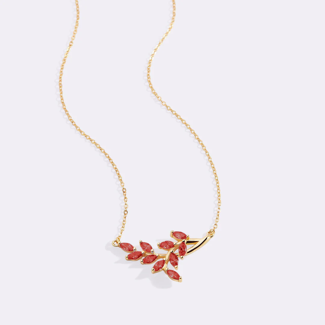 Birthstone Leaf Pendant Necklace
