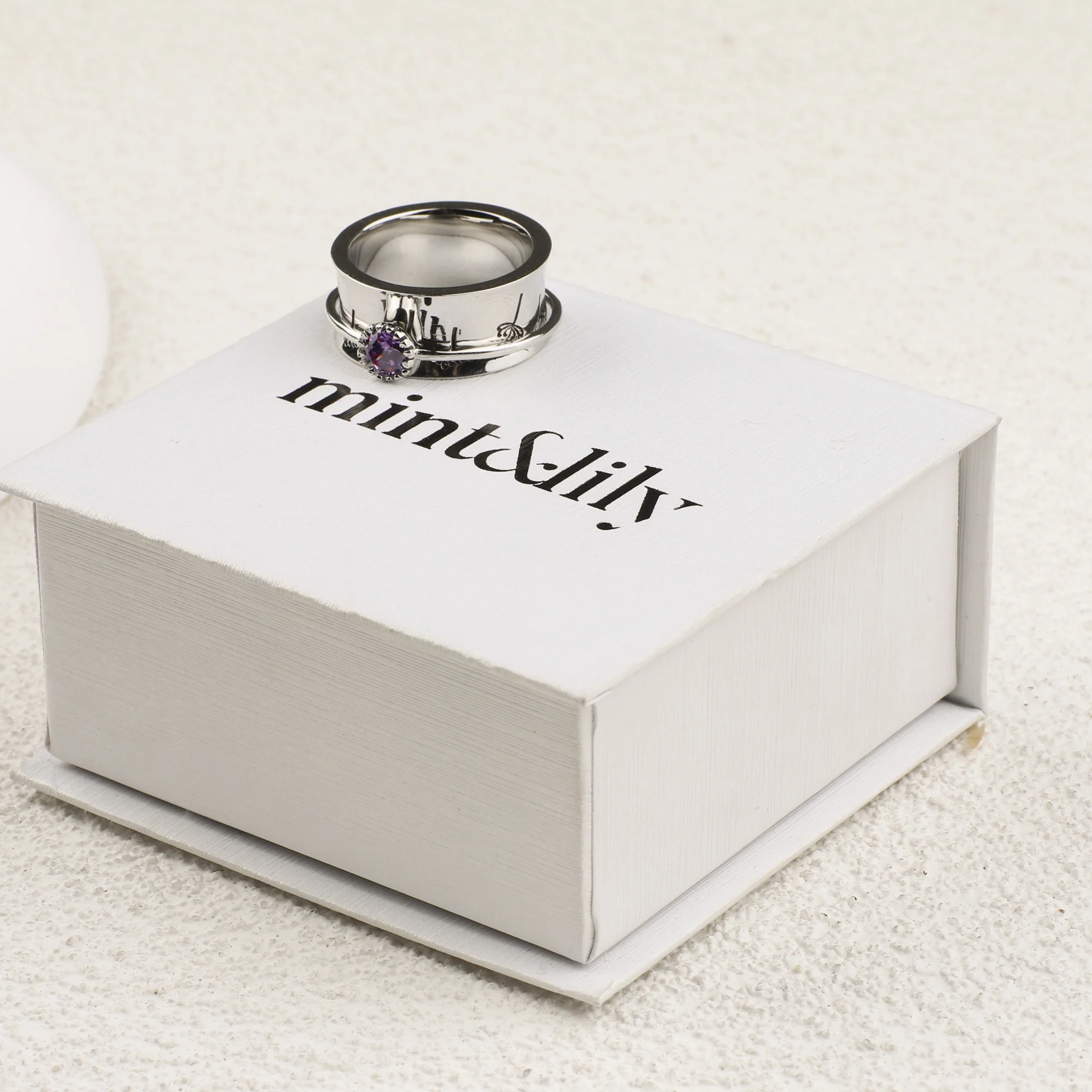 Silver Dandelion Birthstone Spinning Fidget Ring