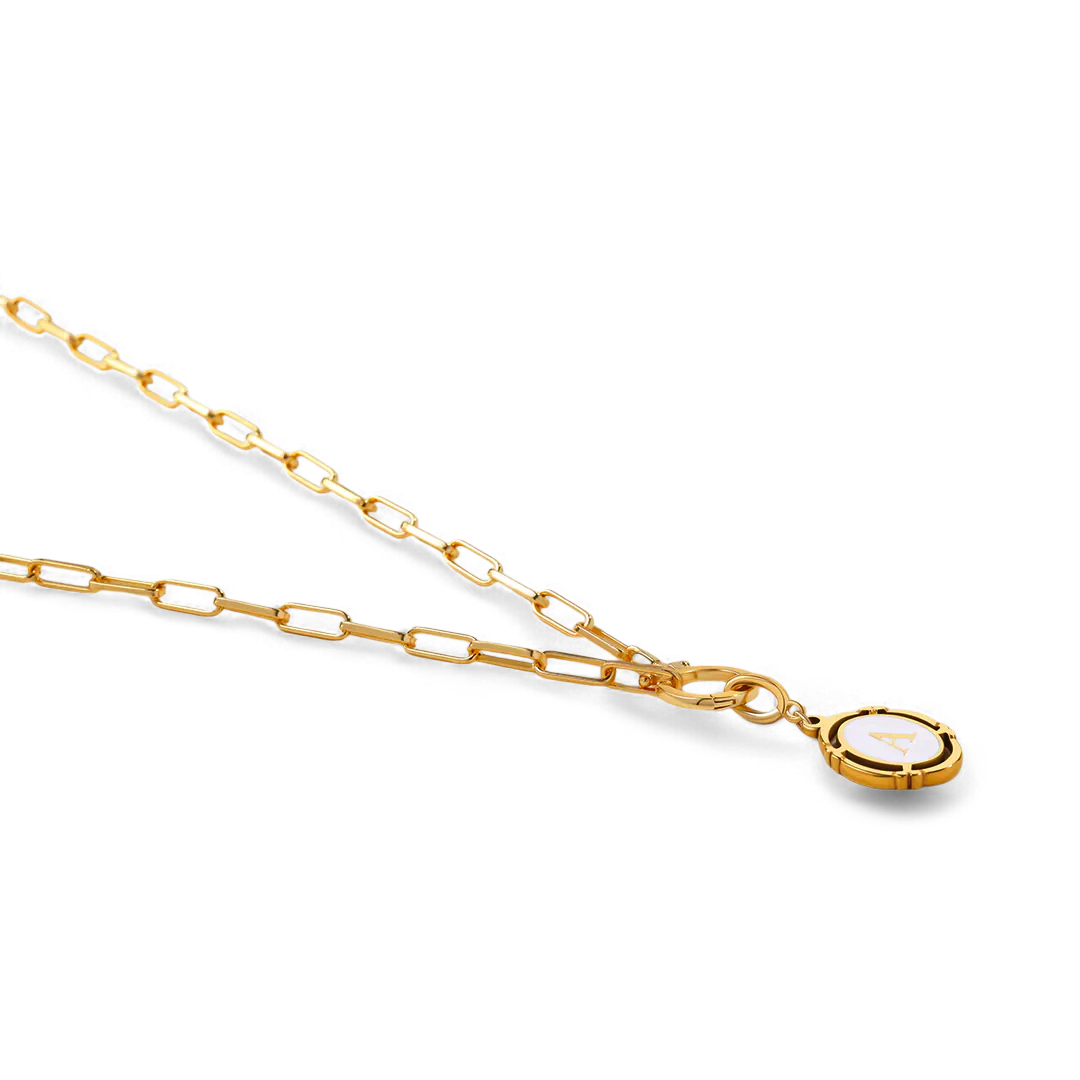 Mint Paperclip Necklace & Vintage Initial Charm