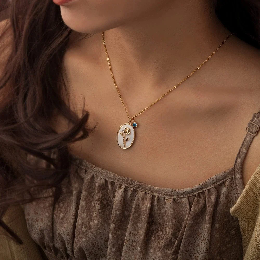 Pearl Birth Flower Pendant Necklace