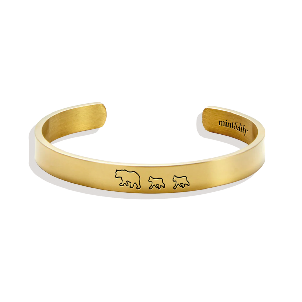 Mama Bear & Her Baby Bears Engraved Cuff Bracelet