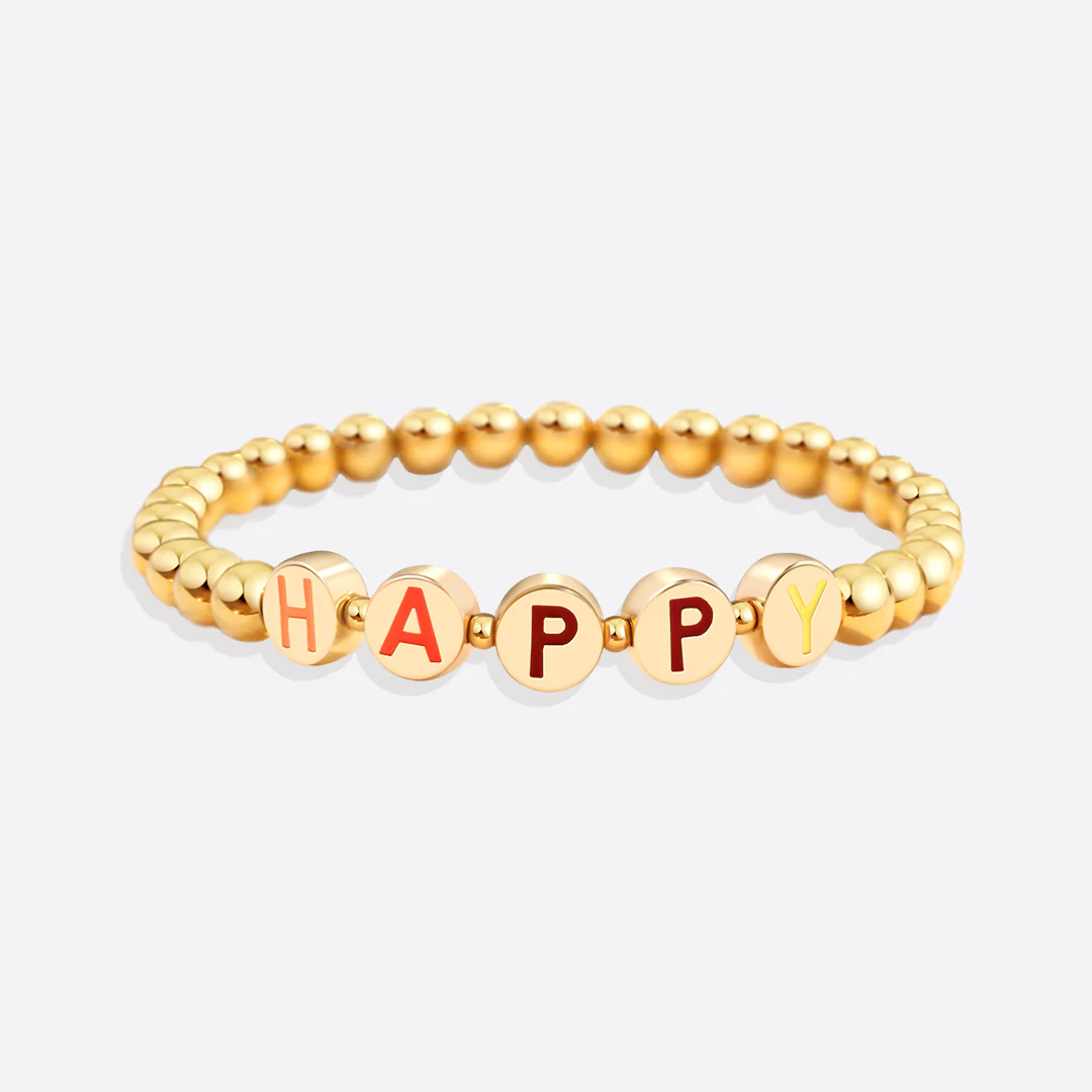 Custom Rainbow Letter Gold Disc Beaded Bracelet