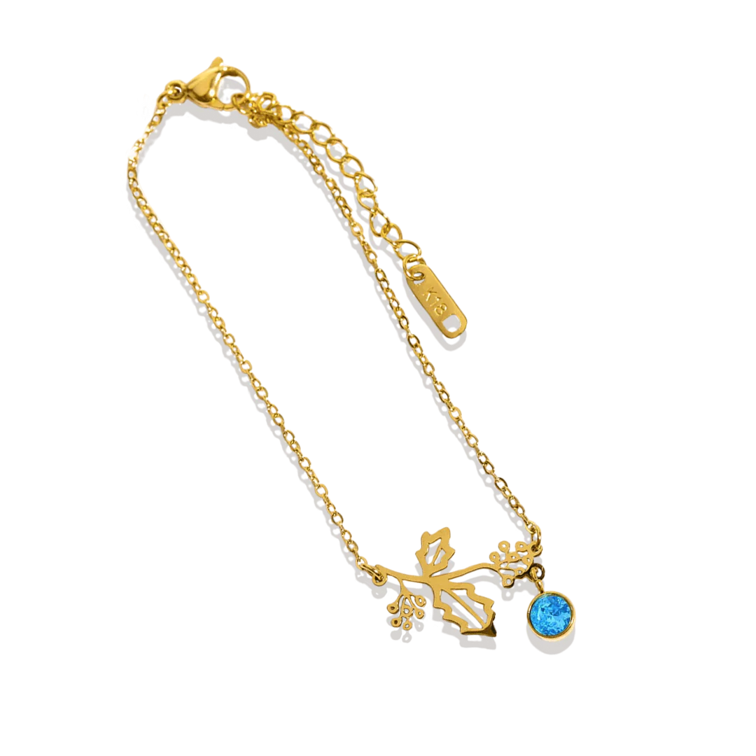 Dainty Birth Flower Bracelet with Birthstone Charm