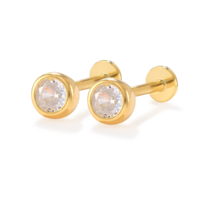 Bezel Stud Flatback Earrings | 16g