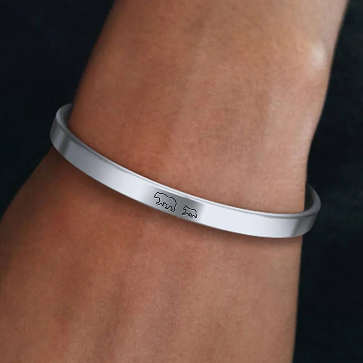 Mama Bear & Her Baby Bears Engraved Cuff Bracelet