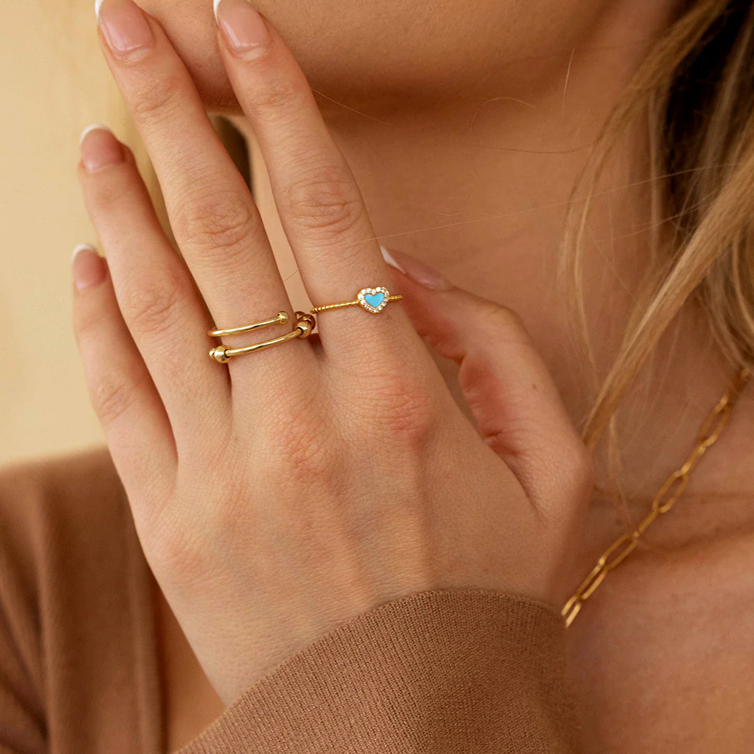 Tiny Gemstone Heart Stacking Ring