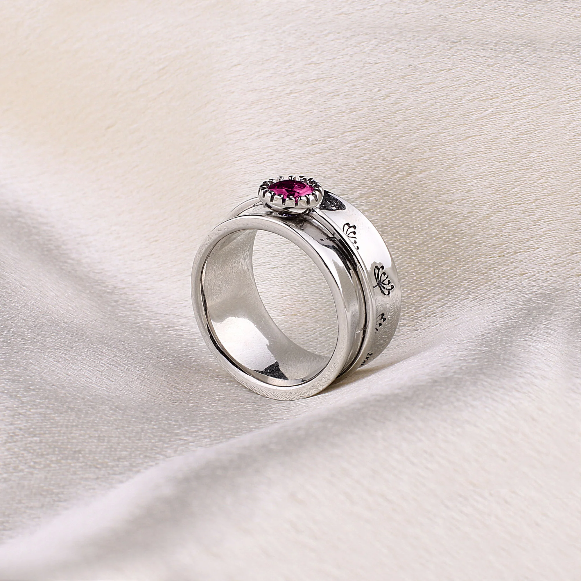 Silver Dandelion Birthstone Spinning Fidget Ring