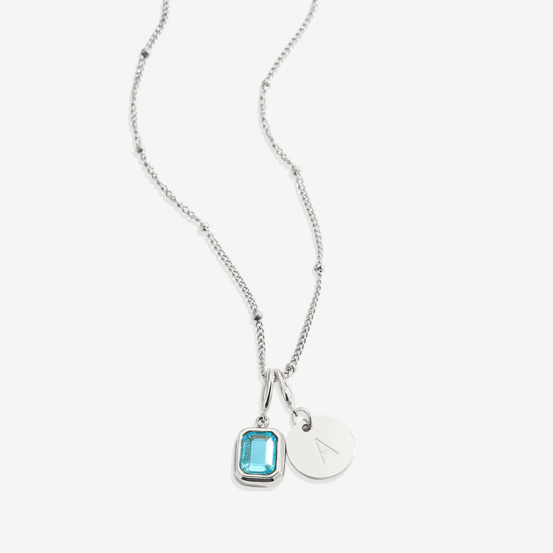 Baguette Birthstone & Initial Necklace