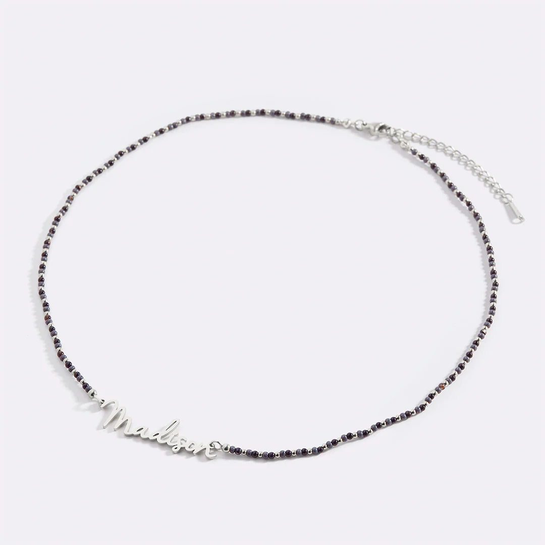 Onyx Beaded Fairy Name Necklace