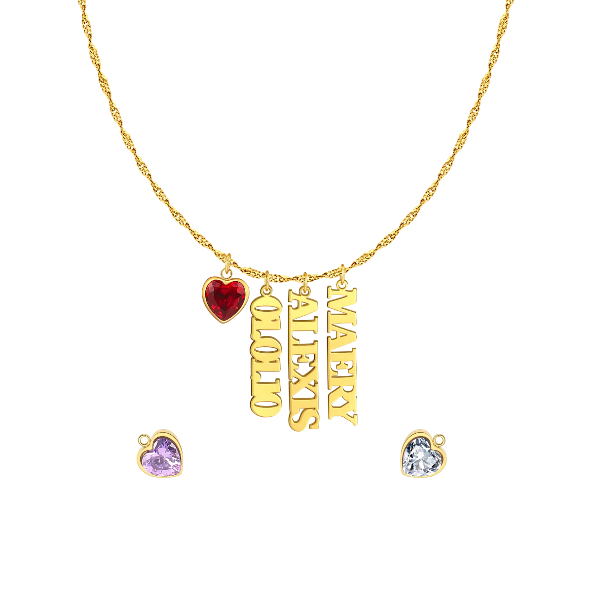 Singapore Chain Name Necklace With Heart Birthstones