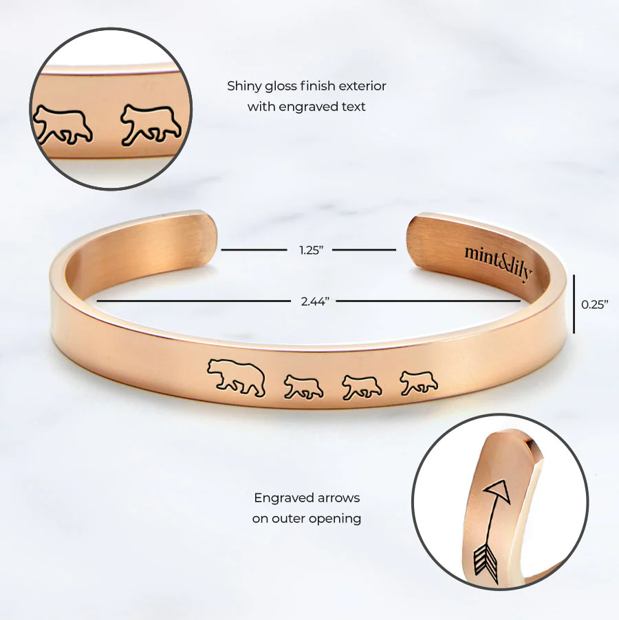 Mama Bear & Her Baby Bears Engraved Cuff Bracelet