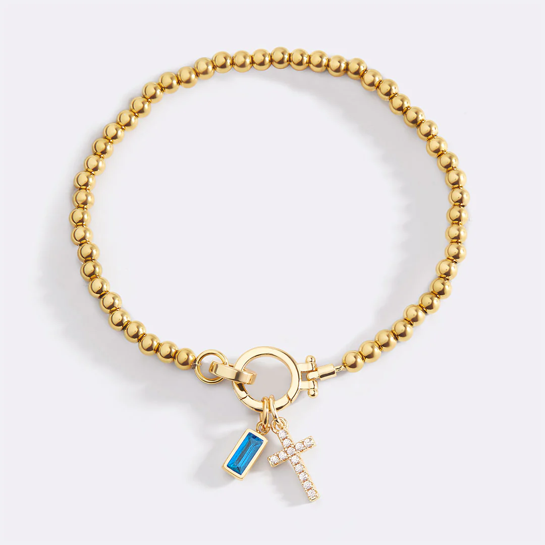 Cross Charm Birthstone Bracelet