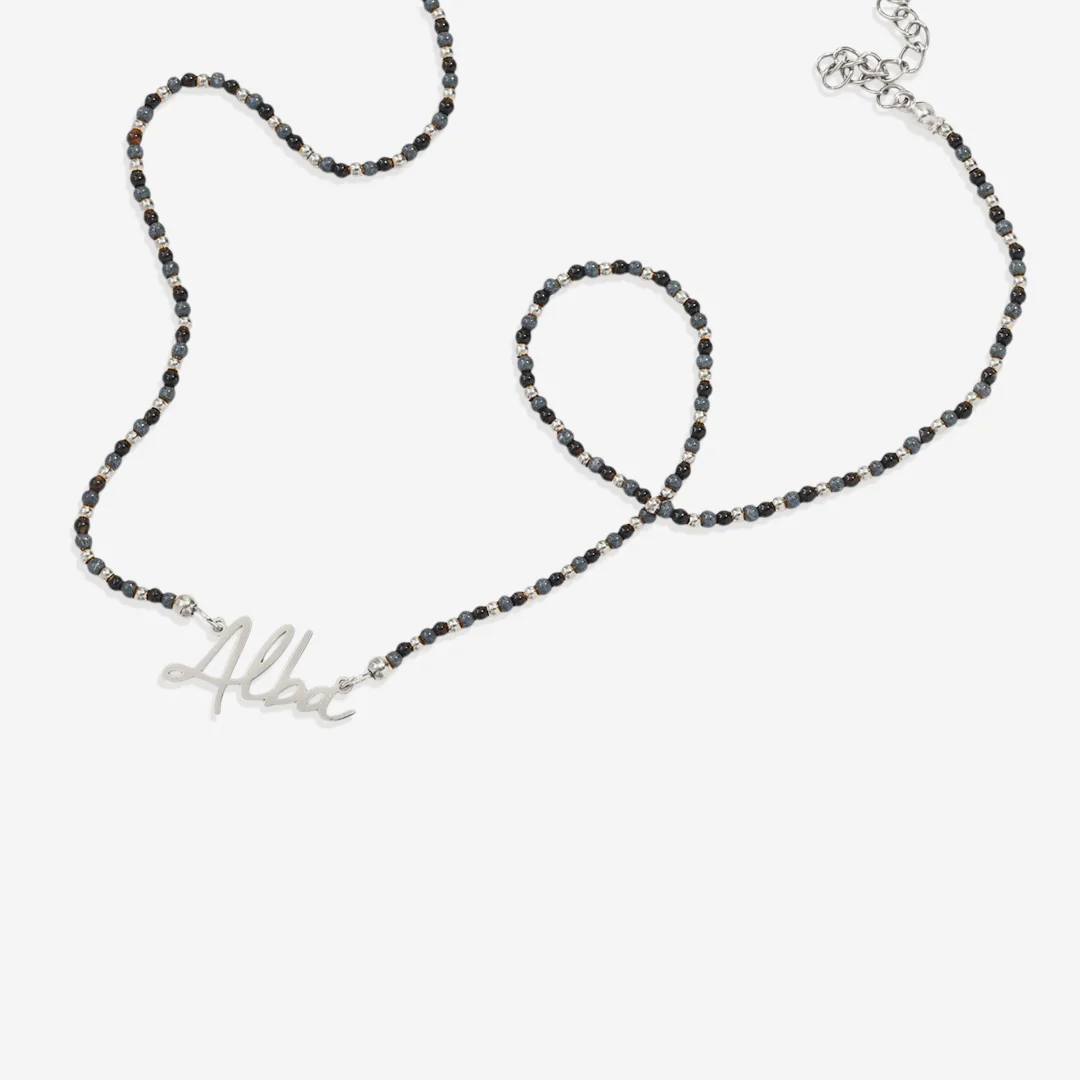 Onyx Beaded Fairy Name Necklace