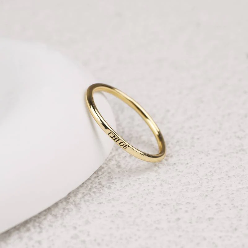 Sterling Silver Flat Top Super Tiny Stackable Name Ring