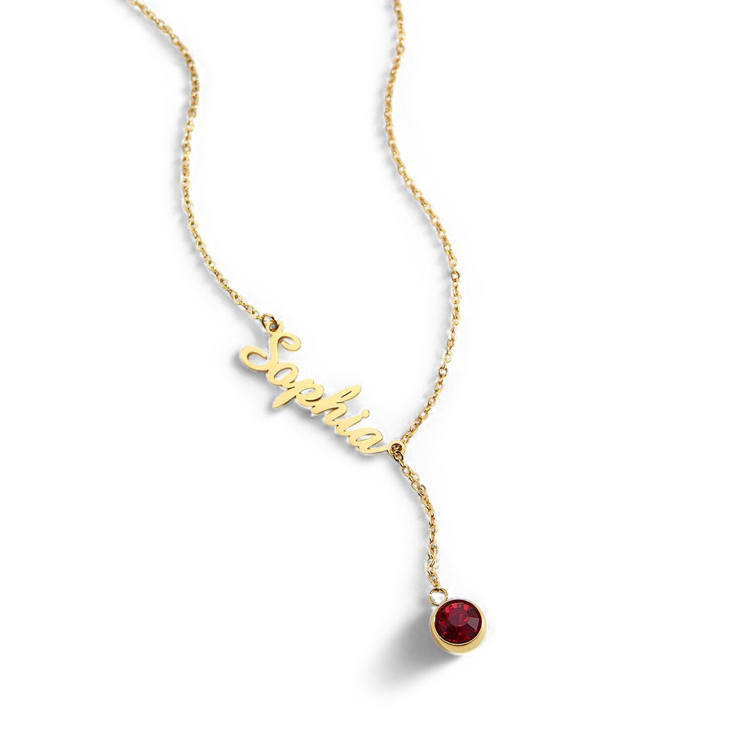 Birthstone Lariat Name Necklace