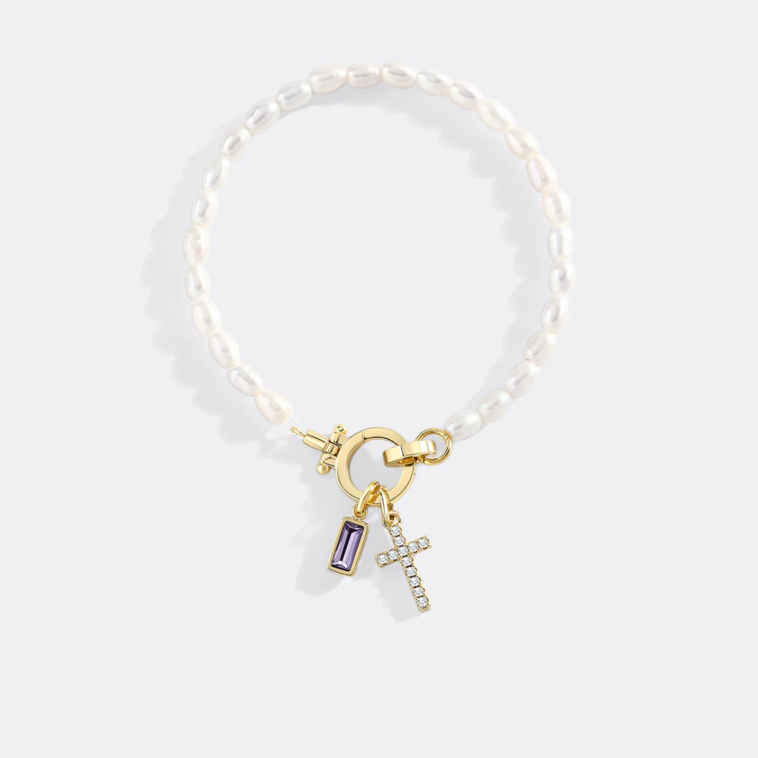 Pearl Cross Charm Bracelet