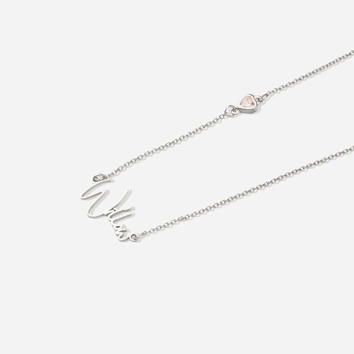 Modern Name Necklace with Heart Diamond Accent