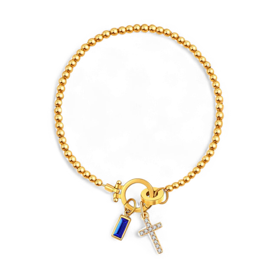 Cross Charm Birthstone Bracelet