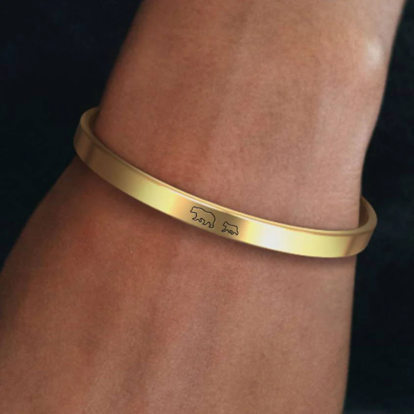 Mama Bear & Her Baby Bears Engraved Cuff Bracelet