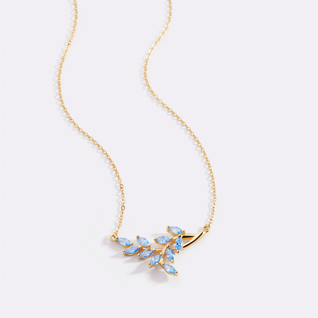 Birthstone Leaf Pendant Necklace