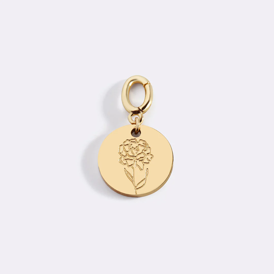 Engraved Birth Flower Disc Charm