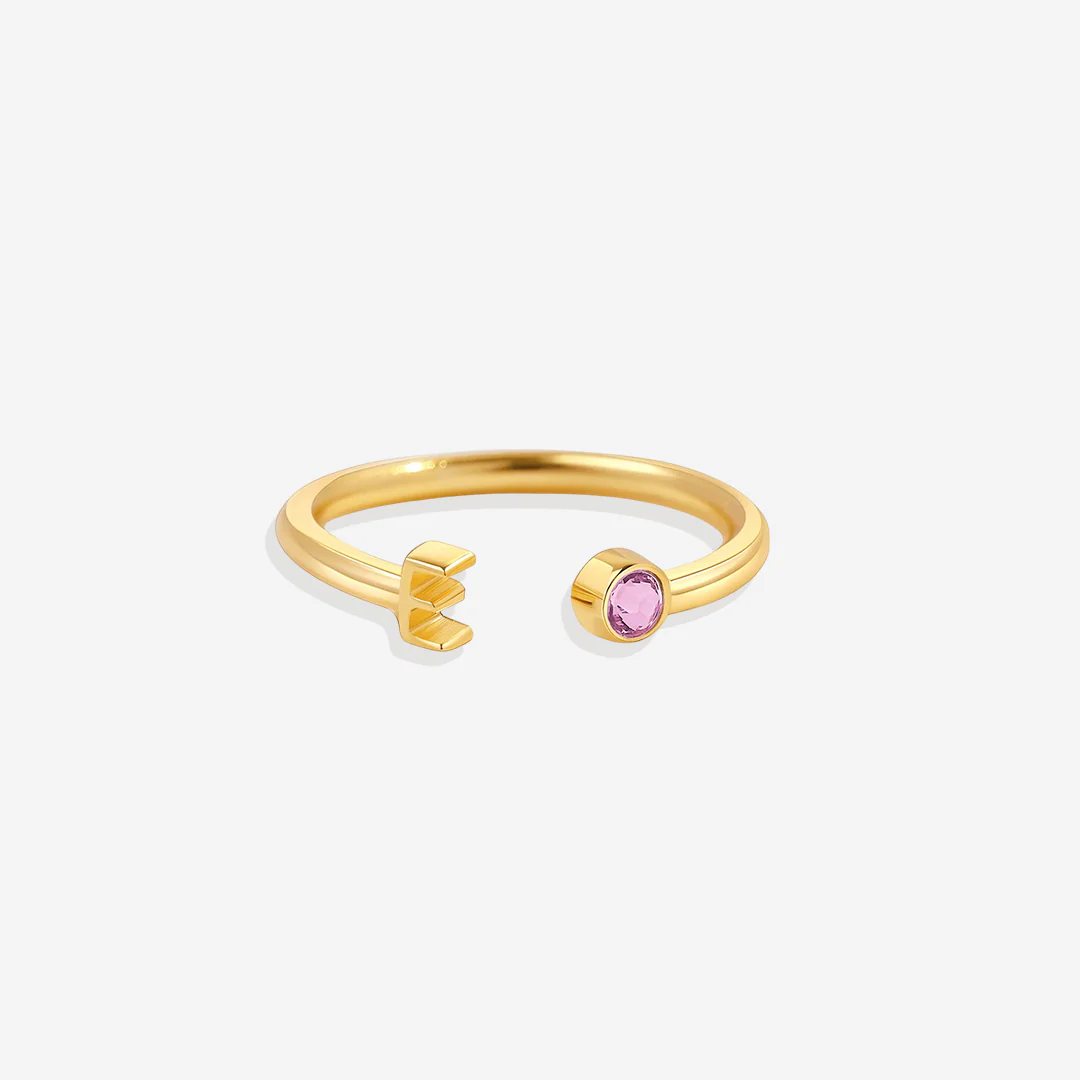 Dainty Birthstone Initial Ring