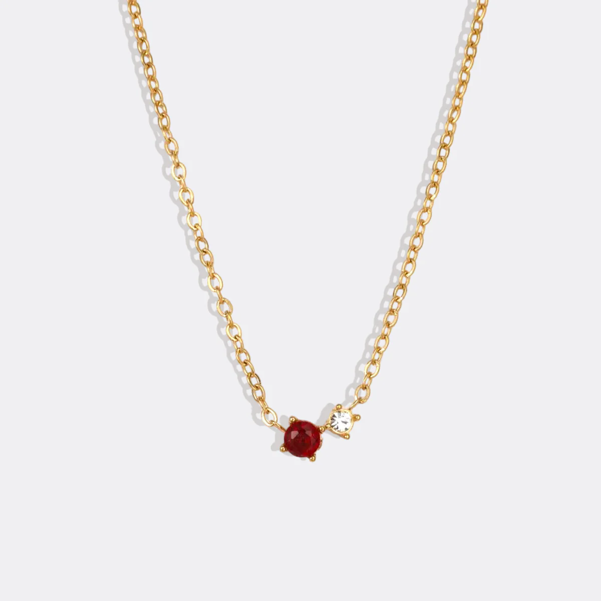 Dainty Birthstone Solitaire Necklace with Diamond Accent