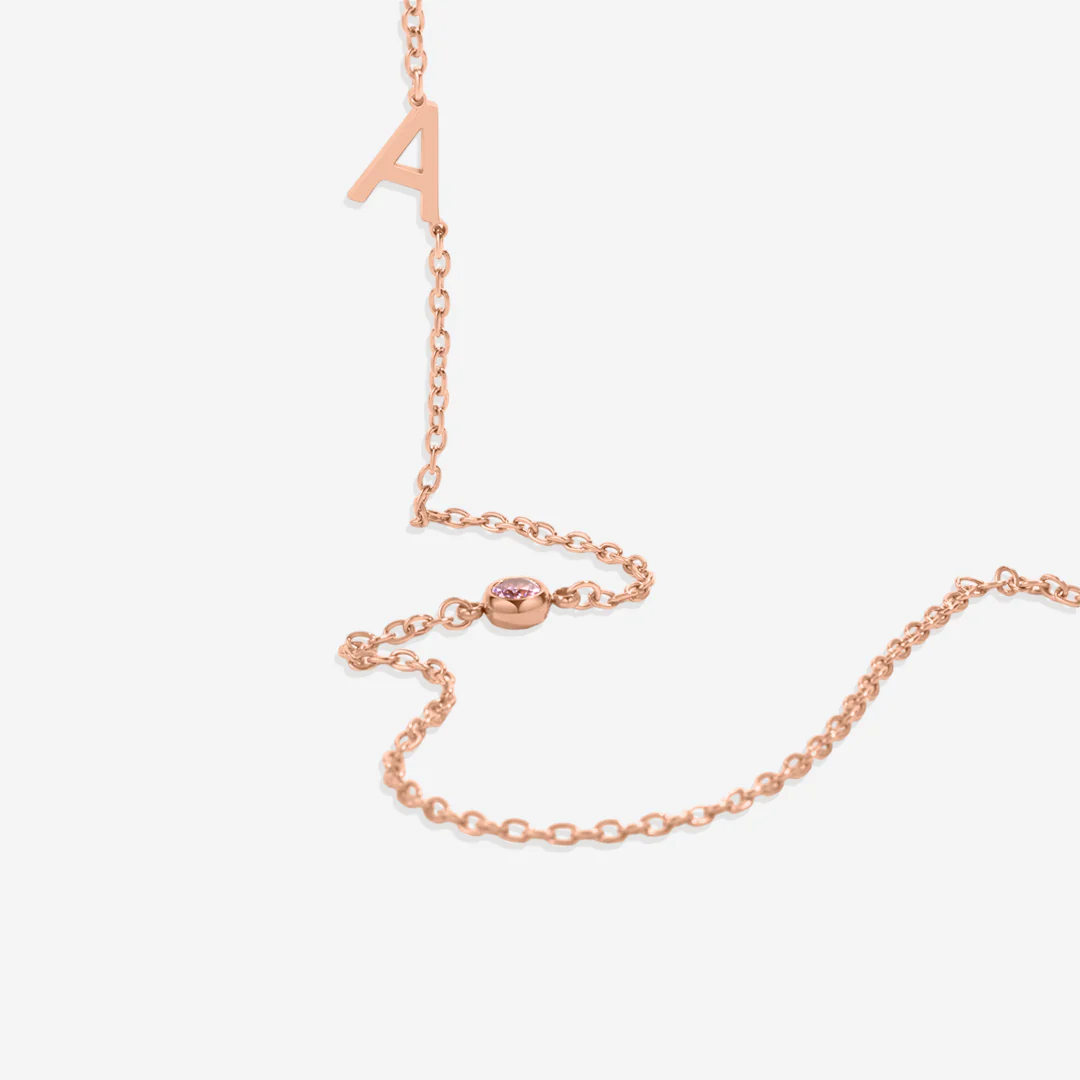 Initial Necklace with Birthstone Accent