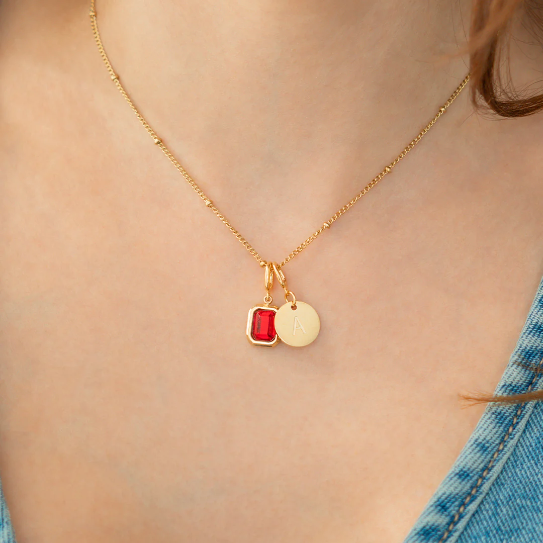 Baguette Birthstone & Initial Necklace