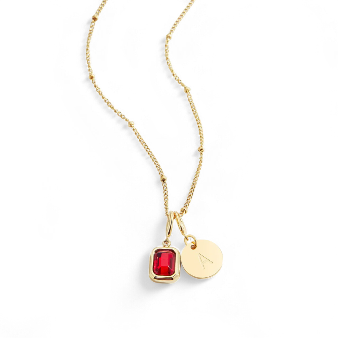Baguette Birthstone & Initial Necklace