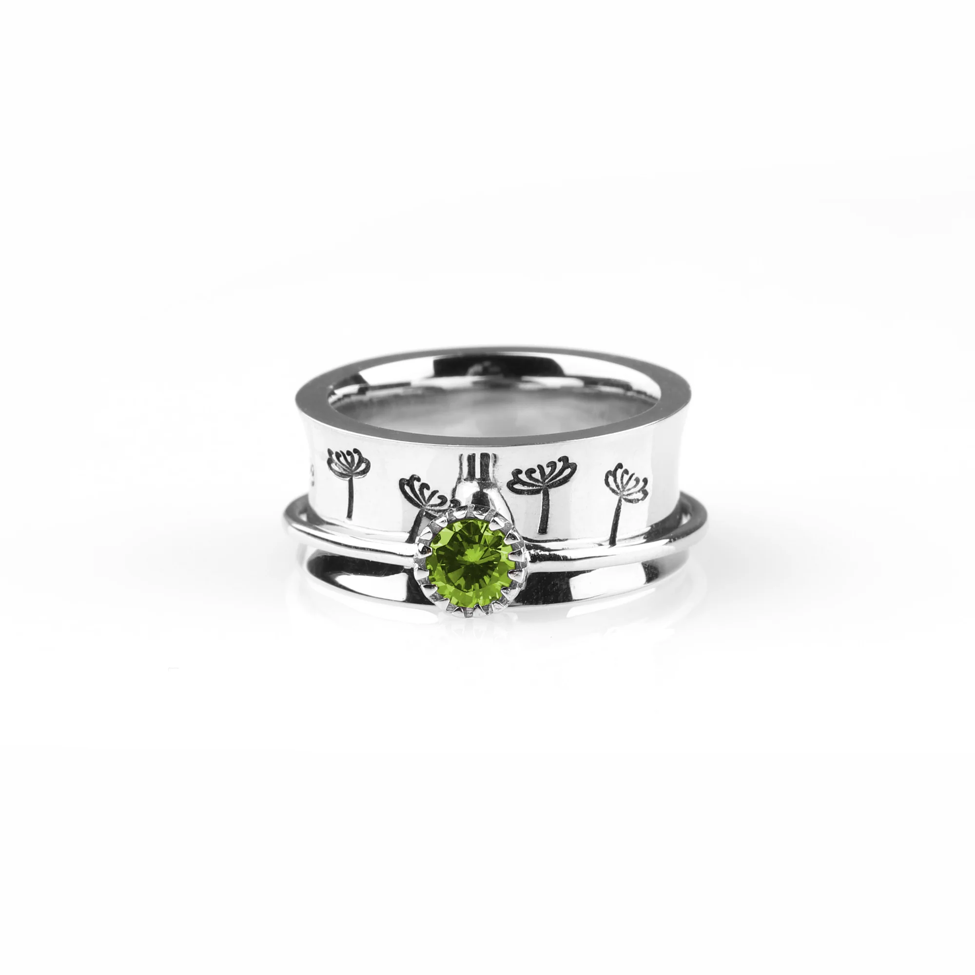 Silver Dandelion Birthstone Spinning Fidget Ring