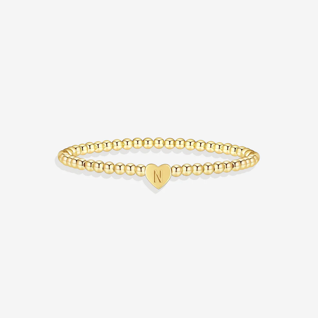 Gold Beaded Bracelet with Heart Initial