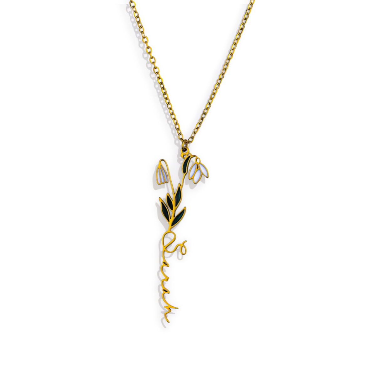 Watercolor Birth Flower Name Necklace