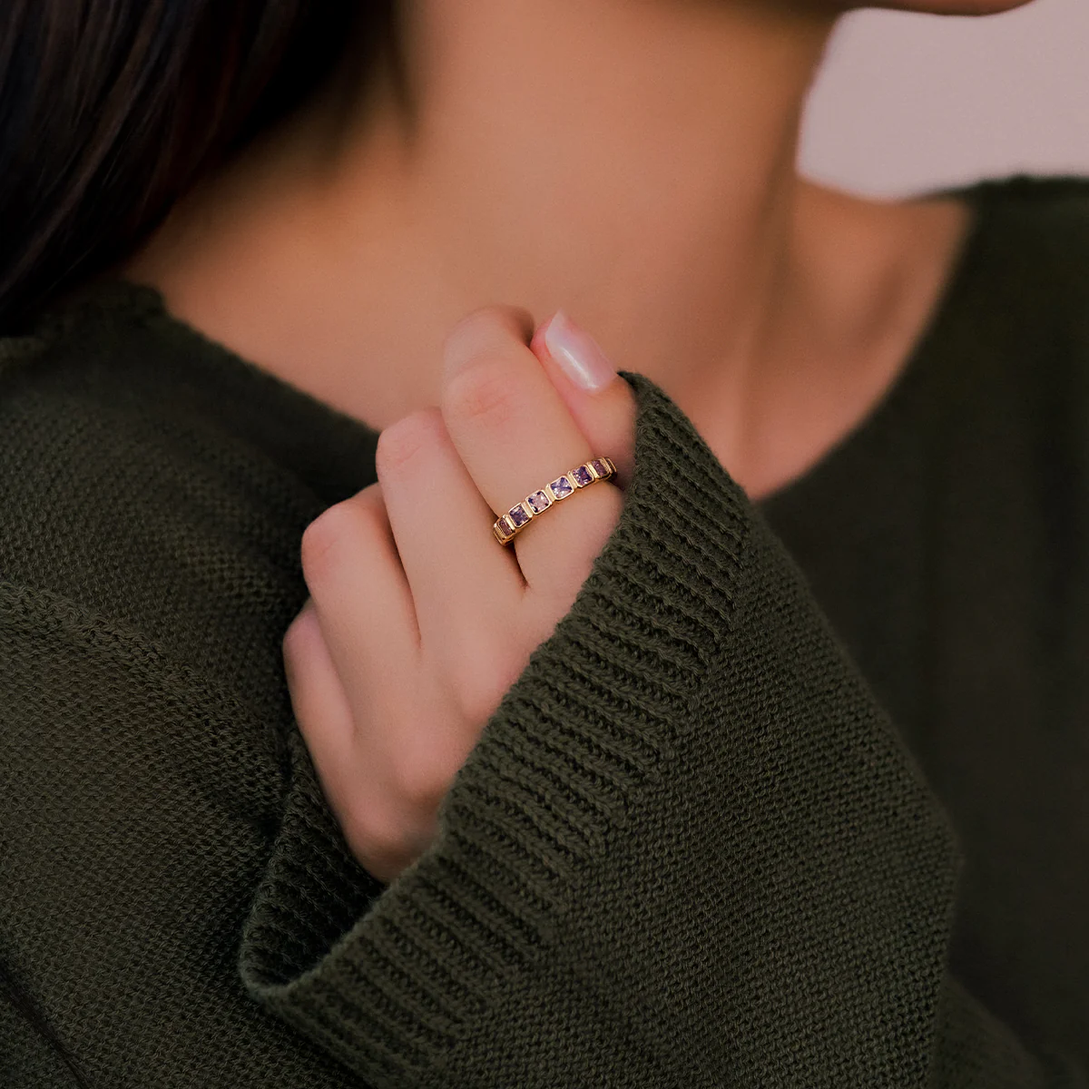 Asscher Cut Birthstone Eternity Ring